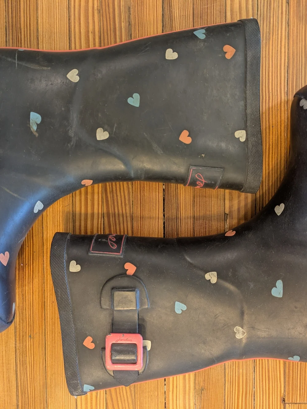 Joules Black Heart-Print Girl's Rain Boots